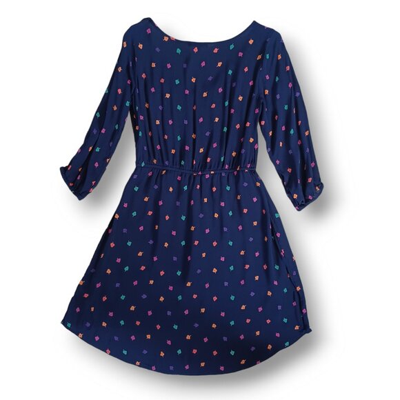 AEO American Eagle Dress Navy Blue Fit and Flare Shirt Mini Leaf Print Size S - Picture 2 of 12